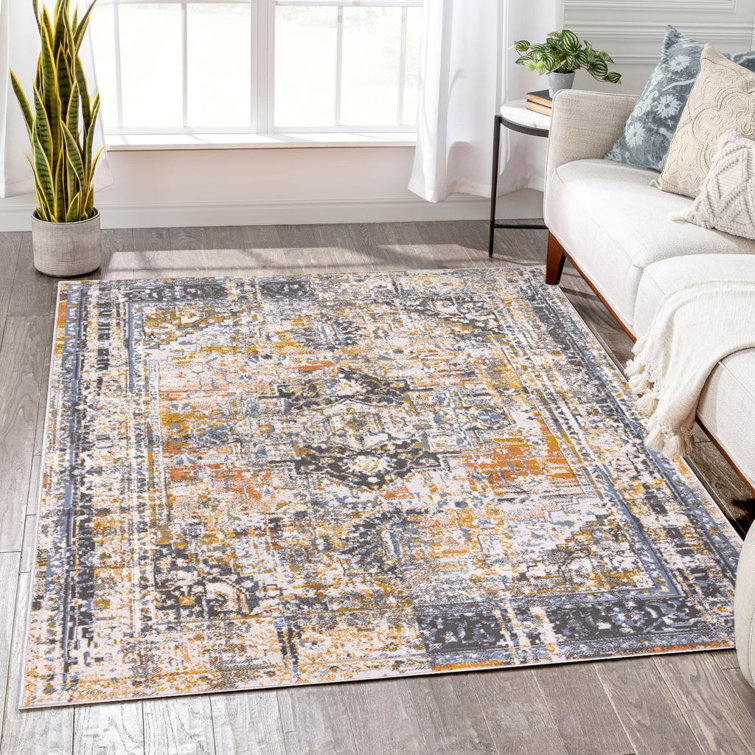 Williston Korey Performance Blue/Gray/Orange Rug & Reviews Wayfair